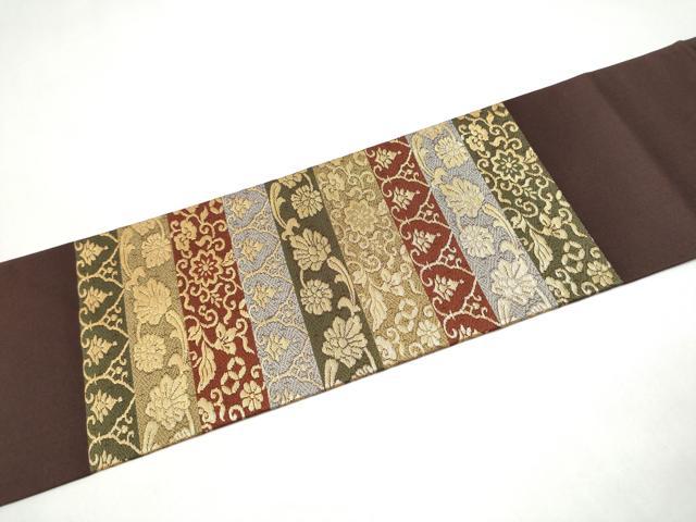 平和屋着物●九寸名古屋帯　横段花唐草文　金糸　正絹　逸品　CABJ5166hy