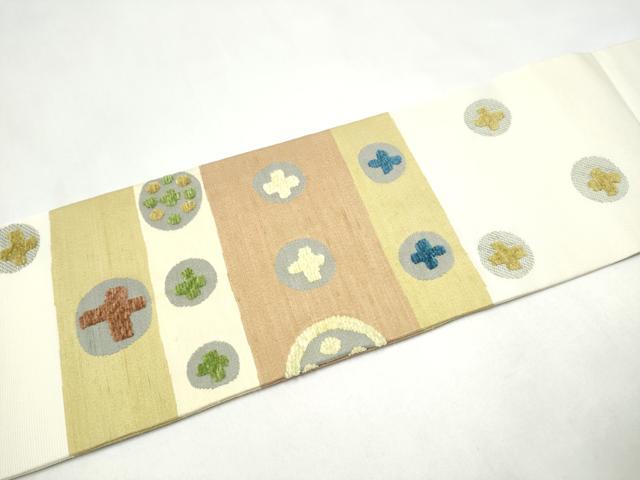 平和屋着物●西陣　川島織物　九寸名古屋帯　モール織　幾何学丸文　正絹　逸品　CABJ5167hy