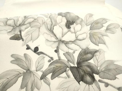 平和屋着物●九寸名古屋帯　作家物　手描き　枝牡丹　鬼しぼ縮緬　正絹　逸品　CABJ5168hy