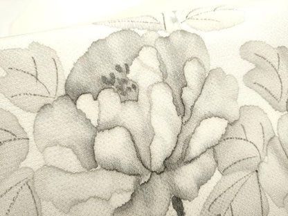 平和屋着物●九寸名古屋帯　作家物　手描き　枝牡丹　鬼しぼ縮緬　正絹　逸品　CABJ5168hy