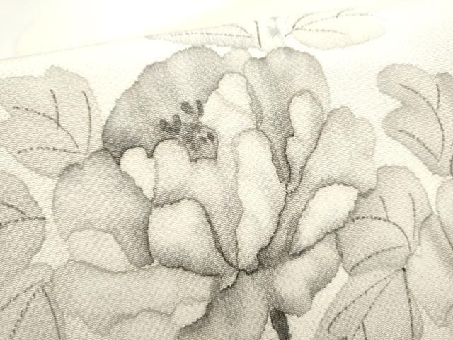 平和屋着物●九寸名古屋帯　作家物　手描き　枝牡丹　鬼しぼ縮緬　正絹　逸品　CABJ5168hy