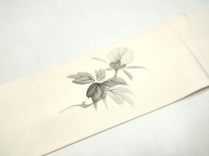平和屋着物●九寸名古屋帯　作家物　手描き　枝牡丹　鬼しぼ縮緬　正絹　逸品　CABJ5168hy