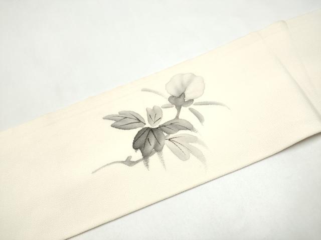 平和屋着物●九寸名古屋帯　作家物　手描き　枝牡丹　鬼しぼ縮緬　正絹　逸品　CABJ5168hy