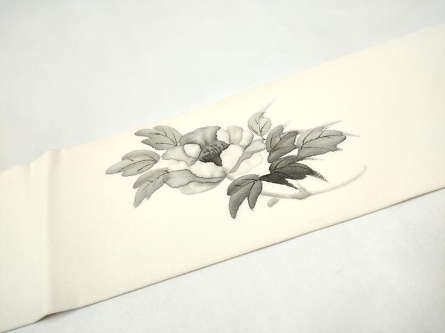 平和屋着物●九寸名古屋帯　作家物　手描き　枝牡丹　鬼しぼ縮緬　正絹　逸品　CABJ5168hy