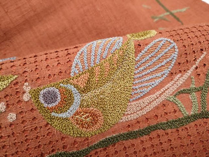 平和屋着物●中国三大刺繍　スワトウ相良刺繍　紬地　魚　金糸　名古屋帯　正絹　逸品　CABJ5171hy