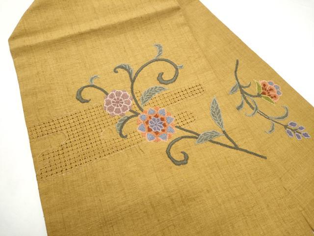 平和屋着物●中国三大刺繍　スワトウ相良刺繍　総刺繍　九寸名古屋帯　紬地　花唐草文　正絹　逸品　CABJ5172hy