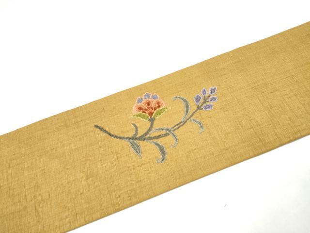 平和屋着物●中国三大刺繍　スワトウ相良刺繍　総刺繍　九寸名古屋帯　紬地　花唐草文　正絹　逸品　CABJ5172hy