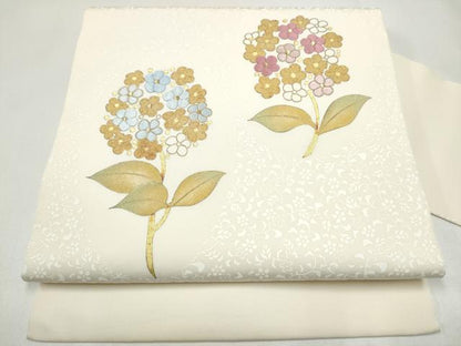 平和屋着物●塩瀬　九寸名古屋帯　刺繍　枝花文　金彩　正絹　逸品　CABJ5174hy