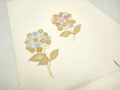 平和屋着物●塩瀬　九寸名古屋帯　刺繍　枝花文　金彩　正絹　逸品　CABJ5174hy