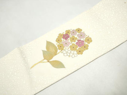 平和屋着物●塩瀬　九寸名古屋帯　刺繍　枝花文　金彩　正絹　逸品　CABJ5174hy
