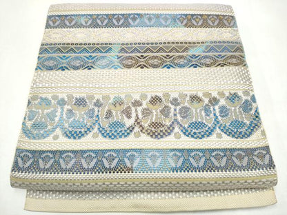 平和屋着物●本場筑前博多織　八寸名古屋帯　横段花文　金糸　正絹　逸品　CABJ5175hy