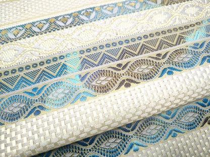 平和屋着物●本場筑前博多織　八寸名古屋帯　横段花文　金糸　正絹　逸品　CABJ5175hy