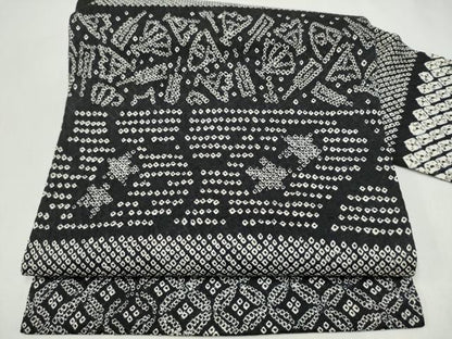 平和屋着物●九寸名古屋帯　総絞り　幾何学文様　黒地　正絹　逸品　CABJ5176hy