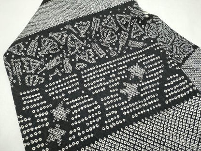 平和屋着物●九寸名古屋帯　総絞り　幾何学文様　黒地　正絹　逸品　CABJ5176hy