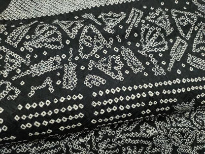 平和屋着物●九寸名古屋帯　総絞り　幾何学文様　黒地　正絹　逸品　CABJ5176hy