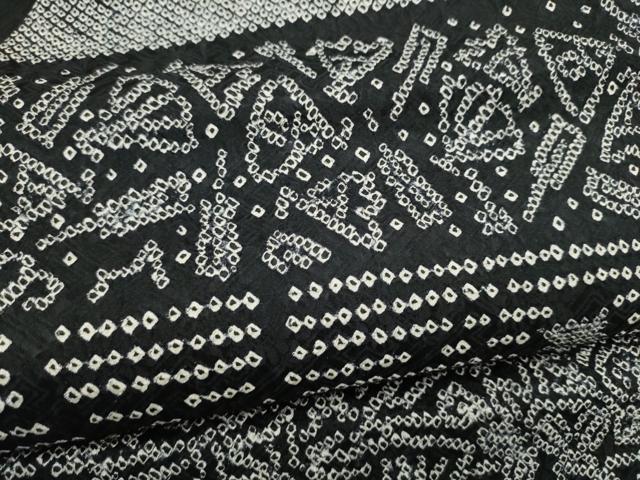 平和屋着物●九寸名古屋帯　総絞り　幾何学文様　黒地　正絹　逸品　CABJ5176hy