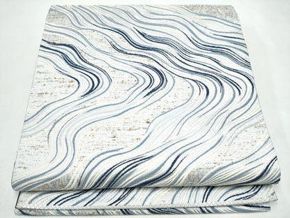平和屋着物●六通柄袋帯　ぜんまい紬　藍染苑　流水文　銀糸　正絹　逸品　CABJ5187hy