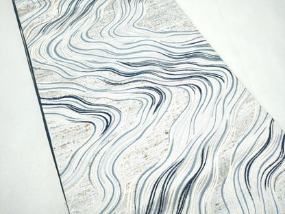 平和屋着物●六通柄袋帯　ぜんまい紬　藍染苑　流水文　銀糸　正絹　逸品　CABJ5187hy