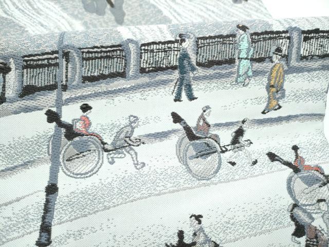 平和屋着物●六通柄袋帯　人物風景文　銀糸　正絹　逸品　CABJ5188hy