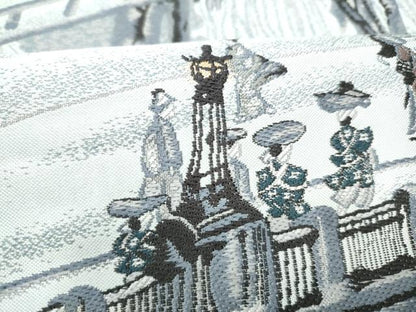 平和屋着物●六通柄袋帯　人物風景文　銀糸　正絹　逸品　CABJ5188hy