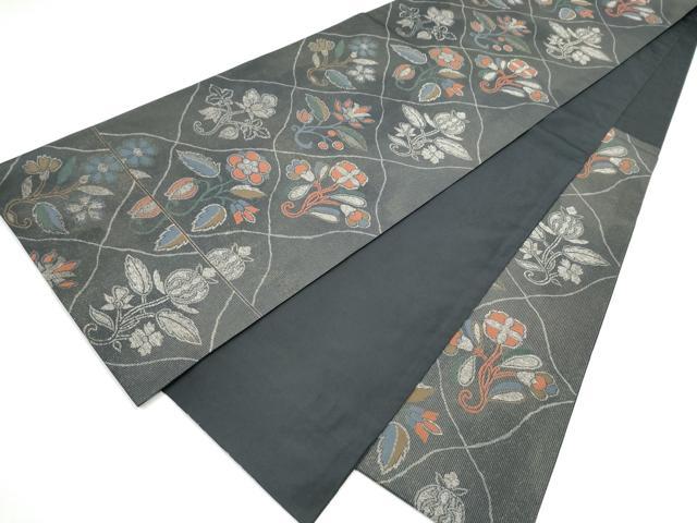 平和屋着物●六通柄袋帯　花唐草文　銀糸　正絹　逸品　CABJ5193hy