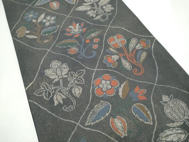 平和屋着物●六通柄袋帯　花唐草文　銀糸　正絹　逸品　CABJ5193hy