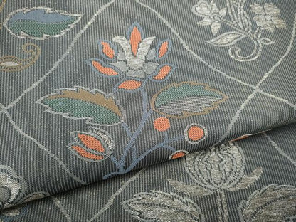 平和屋着物●六通柄袋帯　花唐草文　銀糸　正絹　逸品　CABJ5193hy