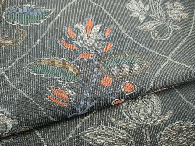 平和屋着物●六通柄袋帯　花唐草文　銀糸　正絹　逸品　CABJ5193hy