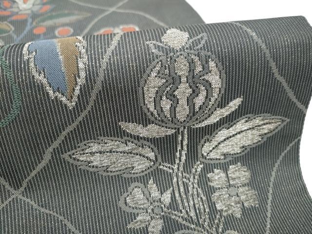 平和屋着物●六通柄袋帯　花唐草文　銀糸　正絹　逸品　CABJ5193hy
