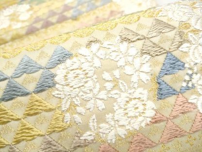 平和屋着物●六通柄袋帯　唐織綴れ　草木染　草花丸文　金糸　正絹　逸品　CABJ5200hy