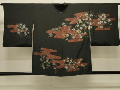 平和屋着物＃羽織　寿光織　エ霞枝垂れ花文　黒地　金銀糸　正絹　逸品　CABJ5216in