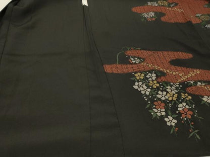 平和屋着物＃羽織　寿光織　エ霞枝垂れ花文　黒地　金銀糸　正絹　逸品　CABJ5216in