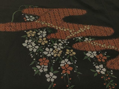 平和屋着物＃羽織　寿光織　エ霞枝垂れ花文　黒地　金銀糸　正絹　逸品　CABJ5216in