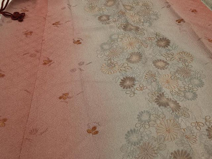 平和屋着物＃道中着　地紋起こし　草花間道　暈し染め　ロング丈　正絹　逸品　CABJ5219in