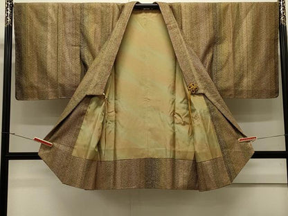 平和屋着物＃道中着　つずら織　間道　反端付き　ロング丈　正絹　逸品　未使用　CABJ5221in
