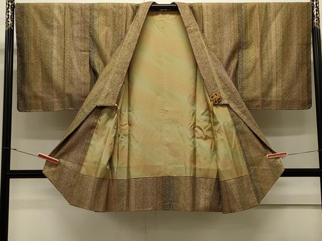 平和屋着物＃道中着　つずら織　間道　反端付き　ロング丈　正絹　逸品　未使用　CABJ5221in