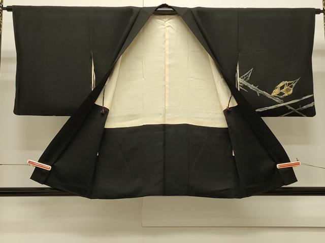 平和屋着物＃羽織　寿光織　枝葉文　黒地　金銀糸　正絹　逸品　CABJ5222in