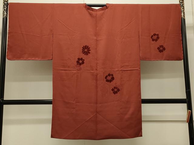 平和屋着物＃道行コート　色無地　輪奈ビロード　亀甲花地紋　雀茶色　ロング丈　正絹　逸品　未使用　CABJ5224in