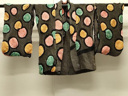 平和屋着物＃羽織　仮絵羽　総絞り　丸文　湯熨し前　黒地　正絹　逸品　未使用　CABJ5229in