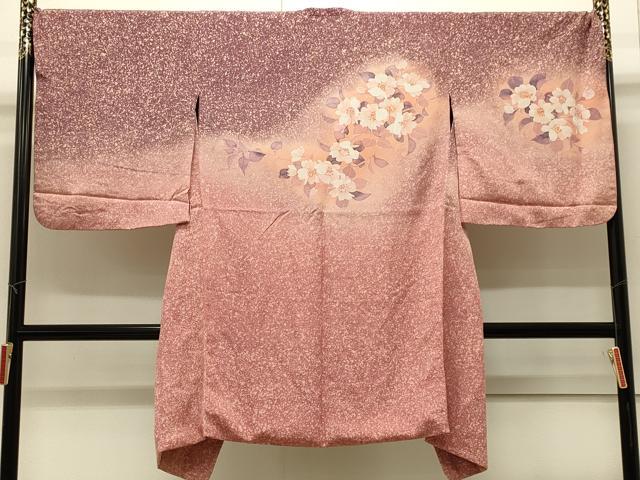 平和屋着物＃コート作家　三本賢　道行コート　草花文　暈し染め　ロング丈　正絹　逸品　CABJ5231in