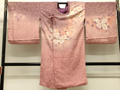 平和屋着物＃コート作家　三本賢　道行コート　草花文　暈し染め　ロング丈　正絹　逸品　CABJ5231in