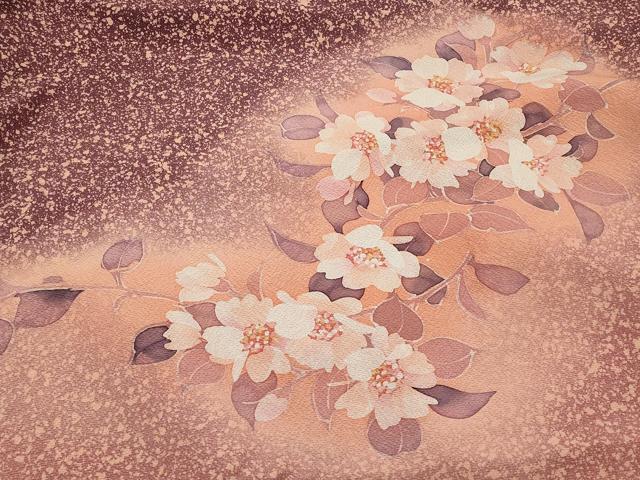 平和屋着物＃コート作家　三本賢　道行コート　草花文　暈し染め　ロング丈　正絹　逸品　CABJ5231in