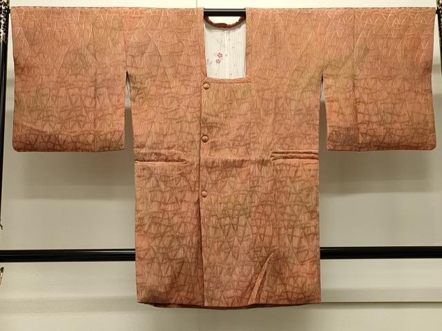 平和屋着物＃道行コート　幾何学地紋　暈し染め　ロング丈　正絹　逸品　CABJ5232in