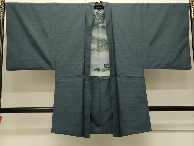 平和屋着物＃男性　本場大島紬　長羽織　格子　正絹　逸品　CABJ5233in