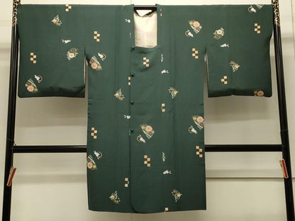 平和屋着物＃道行コート　兎草花文　ロング丈　正絹　逸品　CABJ5234in