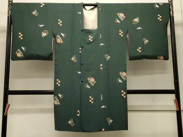 平和屋着物＃道行コート　兎草花文　ロング丈　正絹　逸品　CABJ5234in