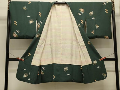 平和屋着物＃道行コート　兎草花文　ロング丈　正絹　逸品　CABJ5234in