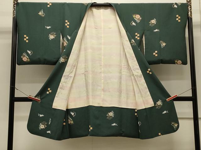 平和屋着物＃道行コート　兎草花文　ロング丈　正絹　逸品　CABJ5234in