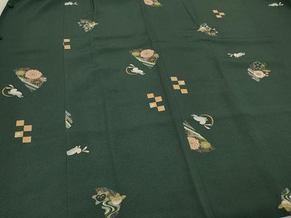 平和屋着物＃道行コート　兎草花文　ロング丈　正絹　逸品　CABJ5234in
