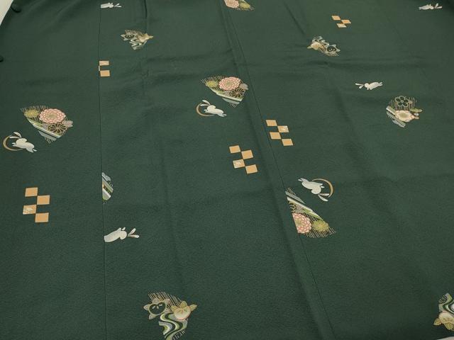 平和屋着物＃道行コート　兎草花文　ロング丈　正絹　逸品　CABJ5234in